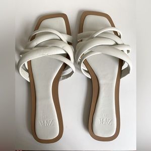 Zara white strap slip on flat slide sandals Square Toe Women’s Shoe Sz. 39/8